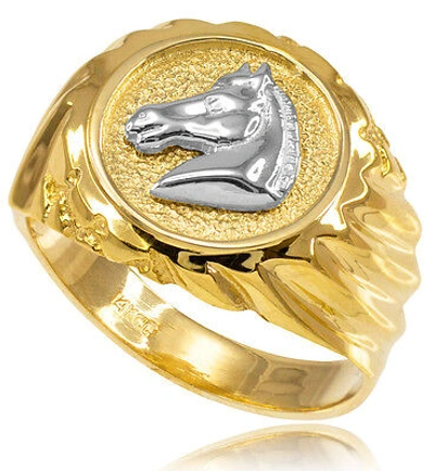 Pre-owned Claddagh Gold 10k Solid Yellow Gold Horse Head Men's Ring