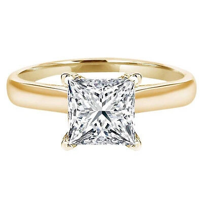 Pre-owned Pucci 1ct Princess Cut Classic Simulated Engagement Promise Ring 14k Yellow Solid Gold In White/colorless