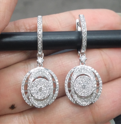 Pre-owned Handmade Deal 1.10ct Natural Round Diamond Dangle Ladies Earring 14k Gold. In White