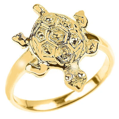 Pre-owned Claddagh Gold Solid 14k Yellow Gold Turtle Ladies Ring