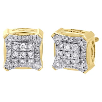 Pre-owned Jfl Diamonds & Timepieces 10k Yellow Gold Diamond Tier Double Halo Frame Studs Square Pave Earring 0.46 Ct In White