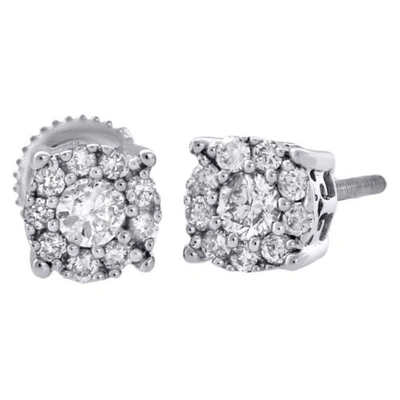 Pre-owned Jfl Diamonds & Timepieces 14k White Gold Diamond Solitaire Accent Flower Halo Stud 6.25mm Earrings 3/4 Ct.