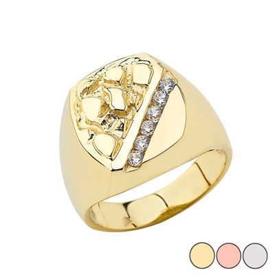 Pre-owned Claddafgh Gold Solid Gold Men's Nugget Diamond Ring In (yellow/rose/white) In 10k In Yellow Gold