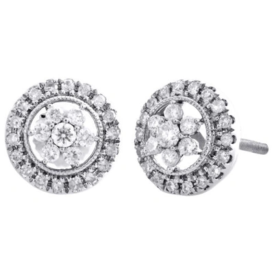 Pre-owned Jfl Diamonds & Timepieces 14k White Gold Cluster Round Diamond 9mm Halo Flower Stud Earrings 0.38 Ct.