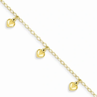 Pre-owned Accessories & Jewelry 14k Yellow Gold 10mm Puffed Heart Kids Charm Bracelet Children's Jewelry 6"