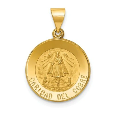 Pre-owned Pricerock 14k Yellow Gold Polished Caridad Del Cobre Religious Round Shape Medal Pendant