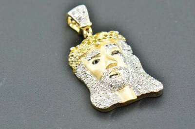 Pre-owned Jfl Diamonds & Timepieces Diamond Pendant Tear Drop Mini Jesus Piece Head Sterling Silver Charm 0.76 Ct. In Yellow
