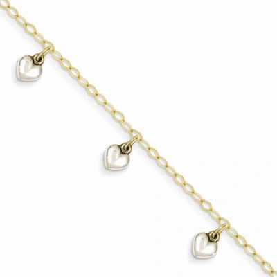 Pre-owned Accessories & Jewelry 14k Two Tone Gold White Puffed Hearts Dangling Charm Baby Bracelet 5.5" Kids