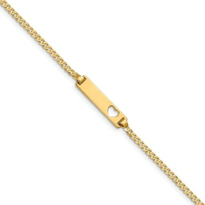 Pre-owned Accessories & Jewelry 14k Yellow Gold Engraveable W/ Heart 5mm Baby Id Curb Link Bracelet 5.5 To 6"