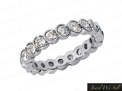 Pre-owned Jewelwesell 1.45ct Round Cut Diamond Layered Bezel Eternity Band Wedding Ring 18k Gold Si1