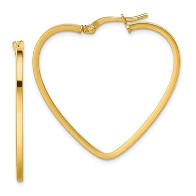 Pre-owned Accessories & Jewelry Italian 14k Yellow Gold Polished 1.6mm X 33mm Squared Tube Heart Hoop Earrings