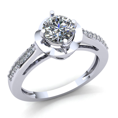Pre-owned Jewelwesell 0.33ct Round Diamond Ladies Solitaire Halo Engagement Ring 18k Gold