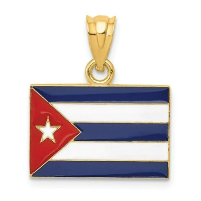 Pre-owned Goldia Men.s Ladies 14k Yellow Gold Polished & Enameled Cuba Flag Pendant For Necklace