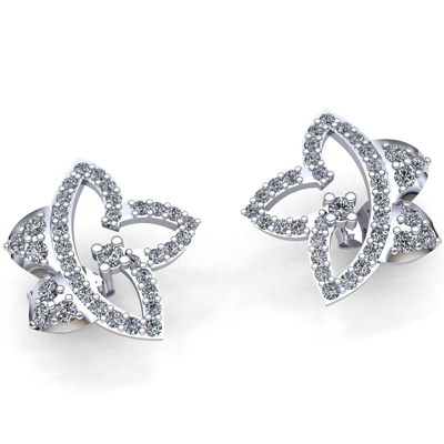Pre-owned Jewelwesell Genuine 0.5ct Round Cut Diamond Ladies Casual Flower Stud Earrings 18k Gold