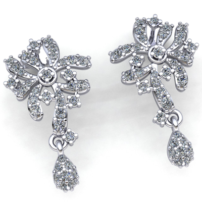 Pre-owned Jewelwesell Natural 2ct Round Cut Diamond Ladies Flower Chandelier Earrings 10k Gold In H