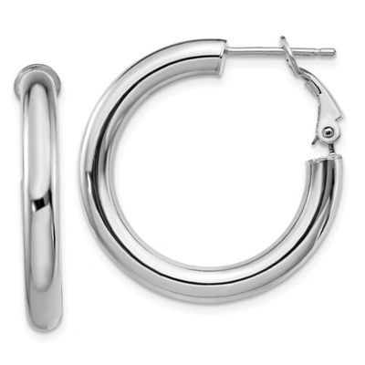 Pre-owned Accessories & Jewelry Italian 14k White Gold Hollow 4mm X 29mm Small Round Tube Omega Hoop Earrings