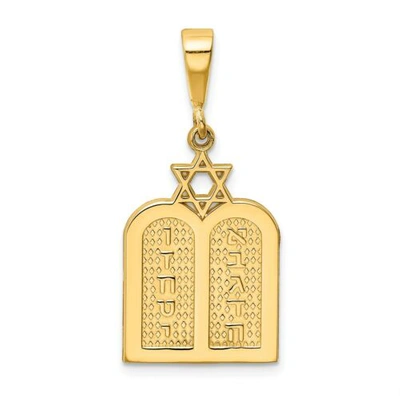 Pre-owned Goldia 14k Yellow Gold Solid & Polished Ten Commandment Tablets W/ Start Of David Charm