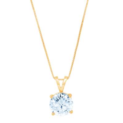 Pre-owned Pucci 3.0ct Round Classic Sky Blue Topaz Pendant Necklace 16" Chain 14k Yellow Gold In D
