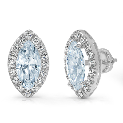 Pre-owned Pucci 3.64 Ct Mq Round Cut Halo Classic Stud Sky Blue Topaz Earrings 14k White Gold In D