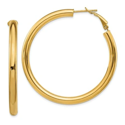 Pre-owned Accessories & Jewelry Italian 14k Yellow Gold Hollow 4mm X 50mm Large Round Tube Omega Hoop Earrings
