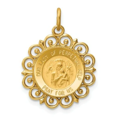Pre-owned Accessories & Jewelry 14k Yellow Gold Our Lady Of Perpetual Help "pray For Us" Religious Medal Charm