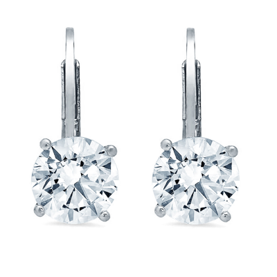 Pre-owned Pucci 4.0 Round Classic Drop Dangle Earrings 14k White Gold Real Synthetic Moissanite