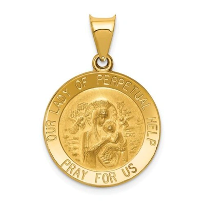 Pre-owned Goldia 14k Yellow Gold Our Lady Of Perpetual Help "pray For Us" Religious Medal Pendant