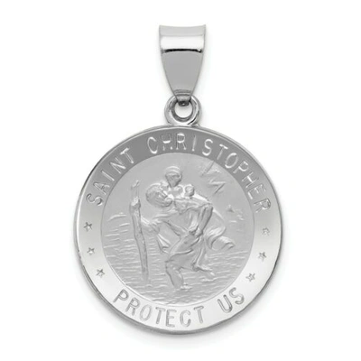 Pre-owned Goldia 14k White Gold Satin & Polished St. Christopher Protect Us Medal Round Pendant