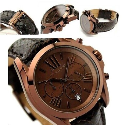 Pre-owned Michael Kors Bradshaw Espresso Brown Leather Roman Number Watch-mk5552