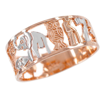 Pre-owned Claddagh Silver 14k Rose Gold Lucky Owl, Elephant, Horseshoe, Seven, Cross, Evil Eye Ring In Pink