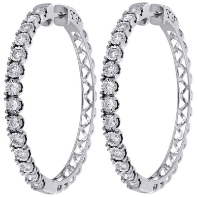 Pre-owned Jfl Diamonds & Timepieces 10k White Gold Diamond One Row Bezel Set 1.55" Hoops Huggie Earrings 1.50 Ct.