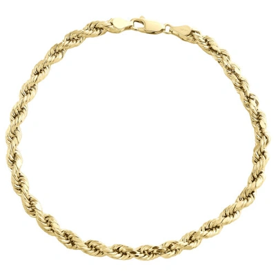 Pre-owned Jfl Diamonds & Timepieces 10k Yellow Gold 5mm Hollow Diamond Cut Rope Link Bracelet Lobster Clasp 8-9 Inch