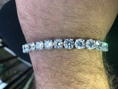 Pre-owned Online0369 15.1ct Cubic Zirconia Mens Classic Tennis Bracelet Silver White Gold Plated