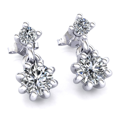 Pre-owned Salitaire Natural 0.45ct Round Cut Diamond Ladies  Drop Earrings 14k Gold In H