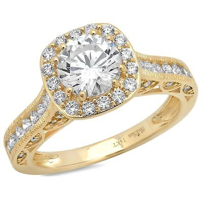 Pre-owned Pucci 2.15ct Round Cut Halo Simulated Engagement Anniversary Ring 14k Yellow Gold In White/colorless