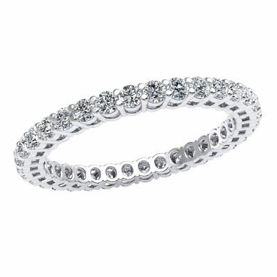 Pre-owned Jewelwesell Genuine 0.90ct Round Diamond Gallery Wedding Eternity Band Ring 14k Gold Gh Vs In White