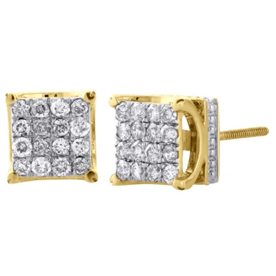Pre-owned Jfl Diamonds & Timepieces 10k Yellow Gold Round Diamond Small 4 Prong Square Studs 3d Earrings 0.50 Ct. In White