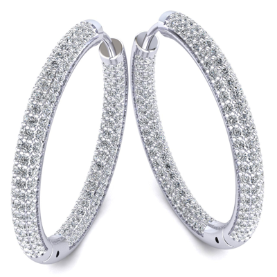 Pre-owned Jewelwesell Genuine 3ctw Round Cut Diamond Ladies Inside Out Hoops Earrings 10k Gold In J