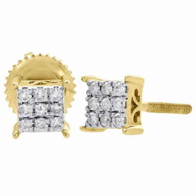 Pre-owned Jfl Diamonds & Timepieces 10k Yellow Gold Diamond Square Studs 4 Prong Mini 5.15mm Earrings 0.17 Ct. In White