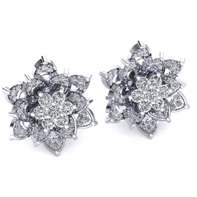 Pre-owned Jewelwesell Natural 1.15ct Round Cut Diamond Ladies Flower Cluster Earrings Solid 18k Gold In H