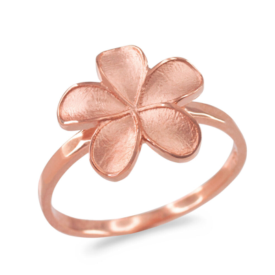 Pre-owned Claddagh Gold Fine 14k Rose Gold Matte Finish Hawaiian Plumeria Flower Ring
