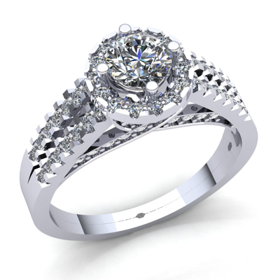 Pre-owned Jewelwesell Natural 2ct Round Cut Diamond Ladies Solitaire Halo Engagement Ring 14k Gold