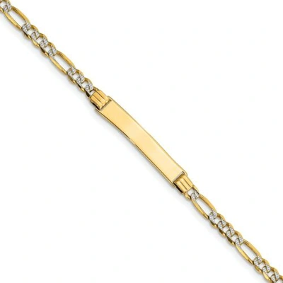 Pre-owned Accessories & Jewelry 14k Yellow Gold Engraveable Plate 5mm Baby Id Children's Pave Figaro Bracelet 6"