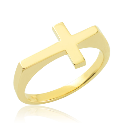 Pre-owned Claddagh Gold Polished 14k Gold Flat Top Sideways Cross Ring Matte Finished In Yellow
