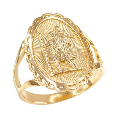 Pre-owned Claddagh Gold 14k Gold Saint Christopher Oval Women's Religious Ring