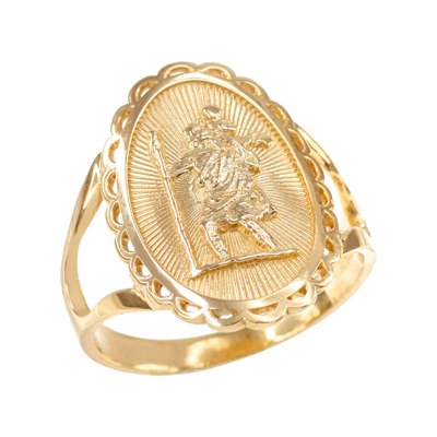 Pre-owned Claddagh Gold Fine 14k Gold Saint Christopher Religious Oval Women's Ring