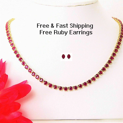 Pre-owned Online369 14k Yellow Gold Plated Silver 45ct Ruby Cubic Zirconia Tennis Womens Necklace In Red