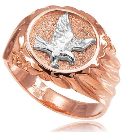Pre-owned Claddagh Gold 10k Solid Rose Gold American Eagle Men's Ring In Pink