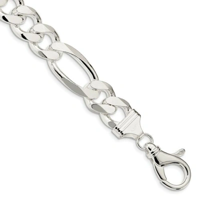 Pre-owned Accessories & Jewelry Sterling Silver Polished 15mm Plain Figaro Bracelet W/ Lobster Clasp 8" - 9"
