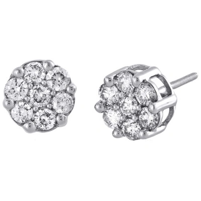 Pre-owned Jfl Diamonds & Timepieces Diamond Flower Stud Earrings 14k White Gold Round Cut Pave Design 1.05 Tcw